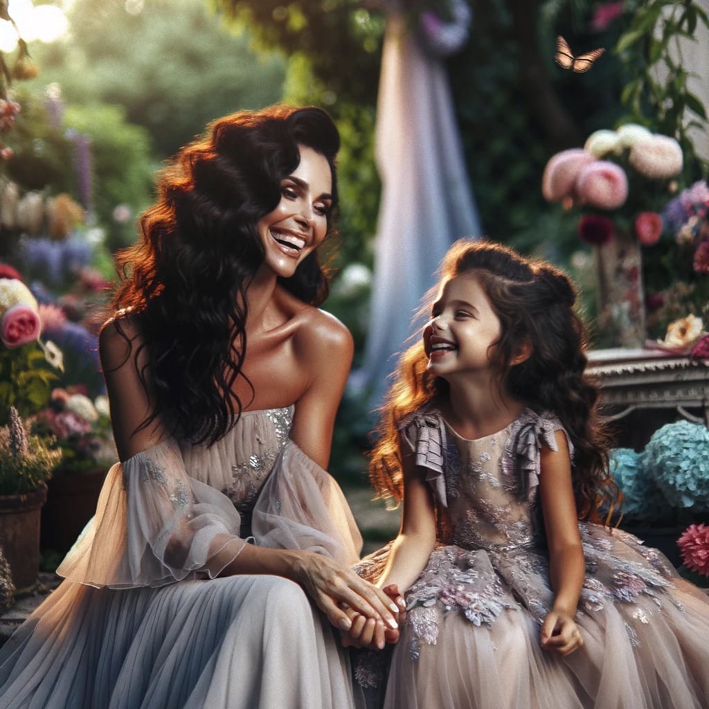 Mother and daughter in a photoshoot
